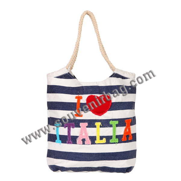 Cute Striped Multi-Color Lettering Tote