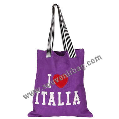 I love Italia Canvas Tote with Striped Handle