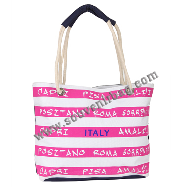 Pink Stripes Shopping Polyester Tote Bag