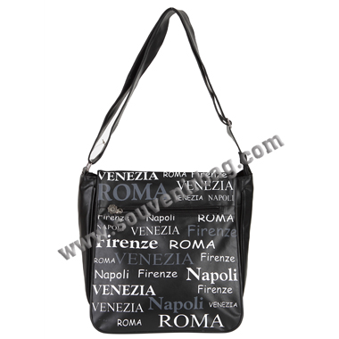 Black City Name Printed Leather Shoulder Bag